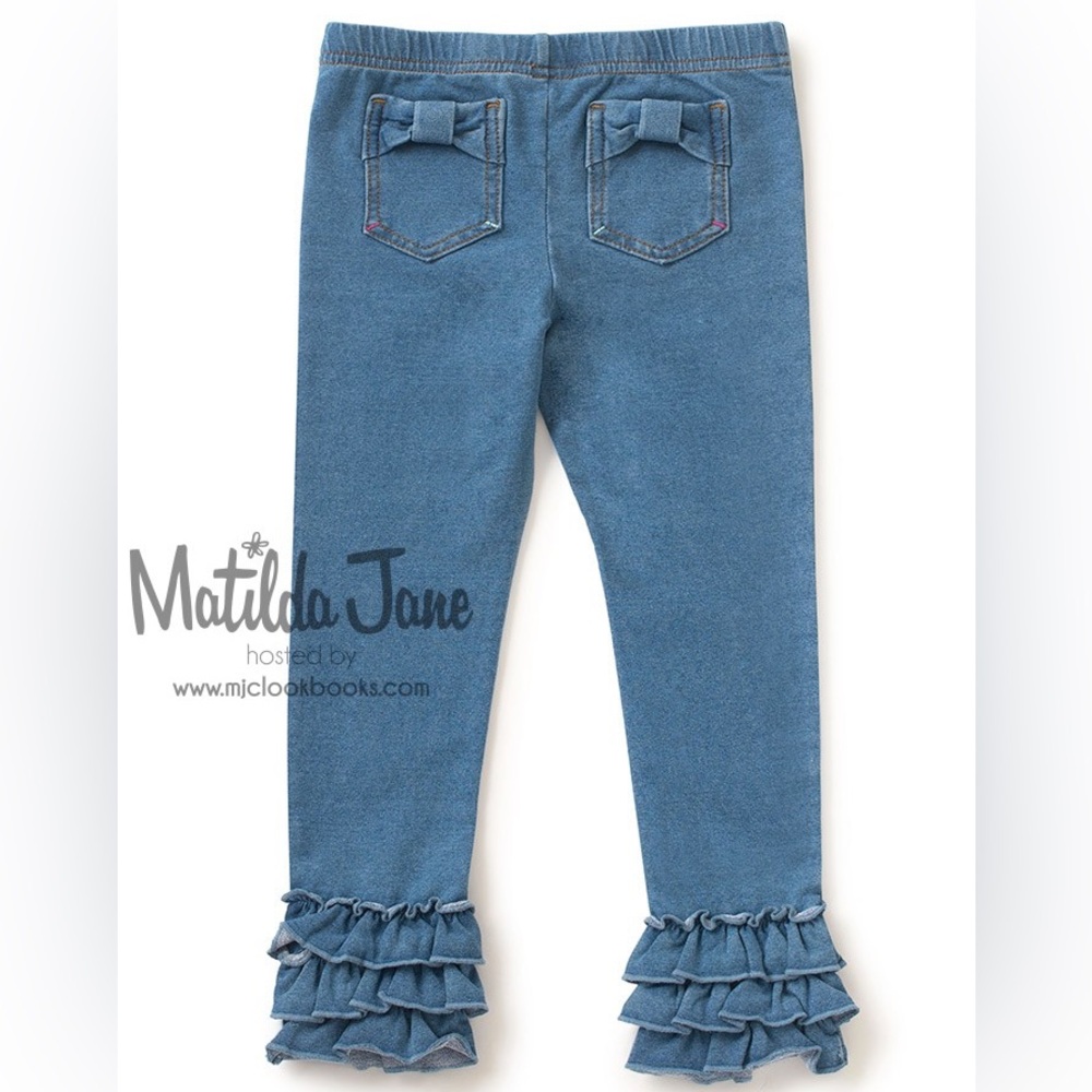 Matilda Jane Blue Ruffle Leggings Jeggings Size 8 Hop Skip Jump Adventure Begins